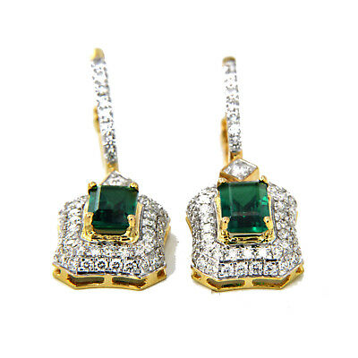 2 Ct 14K Yellow Gold Over Emerald & Round Cut Stone Drop Dangle Hoop Earrings - atjewels.in