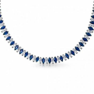 60 CT Marquise Cut Blue Sapphire 14k White Gold Over Tennis 16" Diamond Necklace - atjewels.in