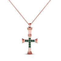 Rose Gold On 925 Sterling Silver Round Cut Green Emerald Cross Pendant - atjewels.in