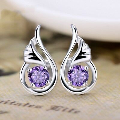 1CT Round Cut Amethyst 14k White Gold Over Feather Style Solitaire Stud Earrings - atjewels.in