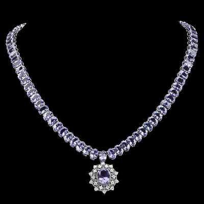 45 CT Oval Cut Tanzanite 14k White Gold Over Diamond Tennis Wedding 18" Necklace - atjewels.in
