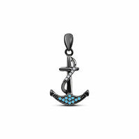 14k Black Gold Plated .925 Sterling Aquamarine & White CZ Anchor Unisex Pendant - atjewels.in
