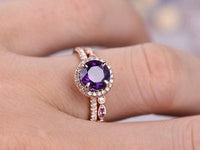 2CT Round Cut Amethyst 14k Gold Over Eternity Engagement Diamond Bridal Set Ring - atjewels.in