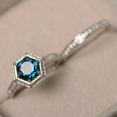 14k White Gold Over 2CT Round Cut London Blue Topaz Halo Diamond Engagement Ring - atjewels.in