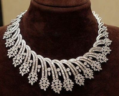 14k White Gold Over 120 CT Baguette & Round Cut Diamond Wedding Collar Necklace - atjewels.in