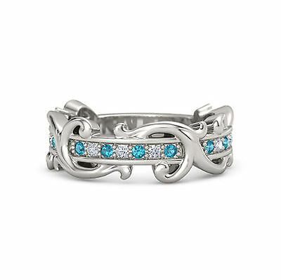 1 CT Round Cut Blue Topaz 14k White Gold Finish Diamond Wedding Band Womens Ring - atjewels.in