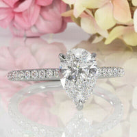 2 CT Pear Cut Moissanite 14k White Gold Over Solitaire Engagement Diamond Ring - atjewels.in