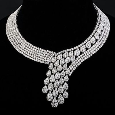 130 CT Round Cut Diamond 14k White Gold Over Wedding Collar Anniversary Necklace - atjewels.in
