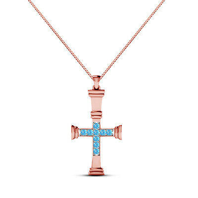 Round Cut Aquamarine Rose Gold Over 925 Sterling Silver Cross Pendant CZ Jewelry - atjewels.in