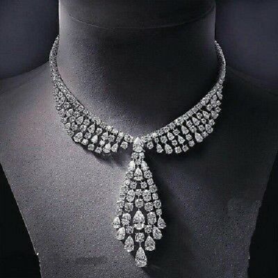 14k White Gold Over 50 CT Pear & Round Cut Diamond Drop Wedding Women's Necklace - atjewels.in