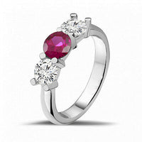 1/2 CT 14k White Gold Over Round Cut Ruby & Diamond Three Stone Ring For Women's - atjewels.in