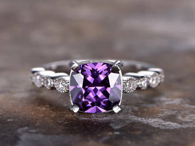 1/2Ct Cushion Cut Amethyst 14k White Gold Over Diamond Solitaire Engagement Ring - atjewels.in