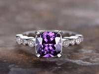 1/2Ct Cushion Cut Amethyst 14k White Gold Over Diamond Solitaire Engagement Ring - atjewels.in