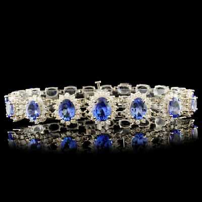 25 CT Oval Cut Tanzanite 14k White Gold Over Diamond Halo Tennis 7" Bracelet - atjewels.in