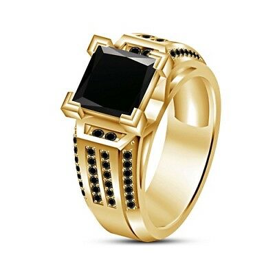 2 CT Princess Cut Black Diamond 14k Yellow Gold Finish Engagement Women's Ring - atjewels.in