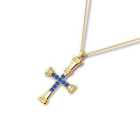 0.50 Ct Round Cut 14K Yellow Gold Over Blue Sapphire Cross Relegious Pendant - atjewels.in