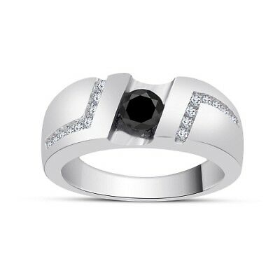 1 CT 14k White Gold Over Round Cut Black & White Diamond Men's Wedding Band Ring - atjewels.in