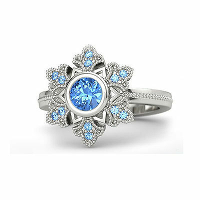 14k White Gold Over Round Cut Aquamarine Diamond Disney Princess Engagement Ring - atjewels.in