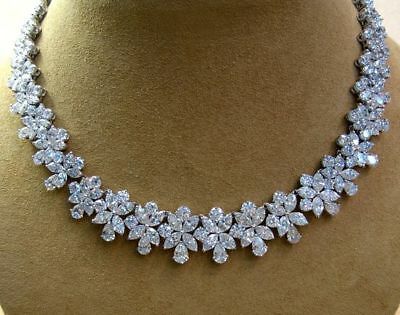 55 CT Pear & Marquise Cut Diamond 14k White Gold Over Flower Tennis 16" Necklace - atjewels.in