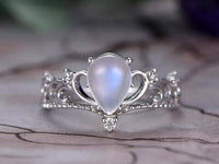 1 CT Pear Cut Moonstone 14k White Gold Over Diamond Engagement Crown Womens Ring - atjewels.in