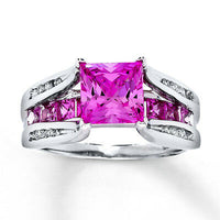 1/8 Ct Princess Cut Pink Sapphire 14k White Gold over Diamond Engagement Ring - atjewels.in