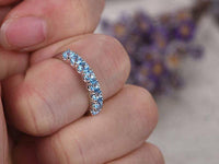 3mm 1CT Round Blue Topaz 925 Sterling Silver Engagement Eternity Wedding Band Ring