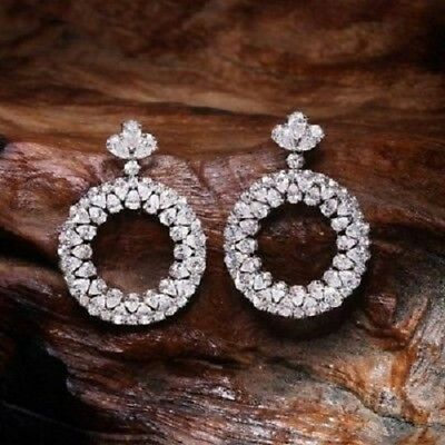 5 CT Pear & Round Cut Diamond 925 Sterling Silver Circle Drop Dangle Earrings