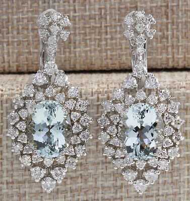 925 Sterling Silver 4 CT Oval Cut Aquamarine Cluster Drop Dangle Wedding Earrings