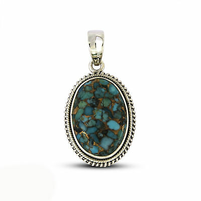 11.33CT Natural Turquoise Solid 14k White Gold Over Oval Shape Solitaire Pendant - atjewels.in