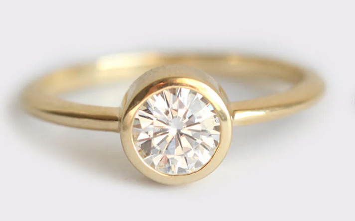 1 CT Round Cut White Diamond Yellow Gold Ove On 925 Sterling Silver Solitaire Engagement Ring