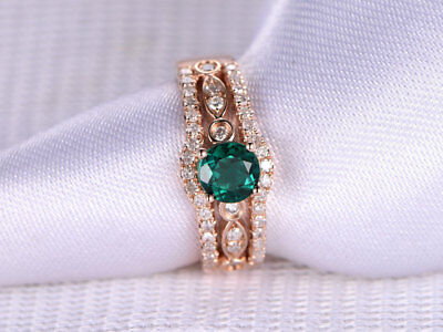 2 Ct Round Cut Emerald 14k Rose Gold Over Solitaire Bridal Engagement Ring Set - atjewels.in