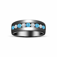 1/2 Ct 14K Black Gold Over Diamond Round Cut Aquamarine Engagement Band Ring - atjewels.in