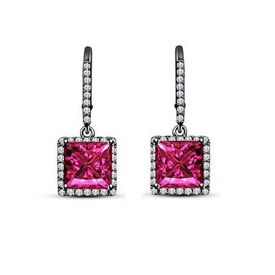 Princess Cut Sapphire 14k Black Gold Over Drop Dangle Leverback Wedding Earrings - atjewels.in