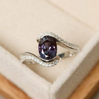 14k Solid White Gold Over 2CT Oval Cut Alexandrite Diamond Solitaire Bypass Ring - atjewels.in