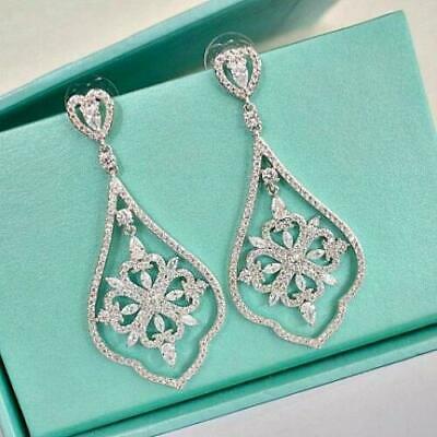 925 Sterling Sliver 3 CT Multi Cut Diamond Over Chandelier Wedding Drop Earrings