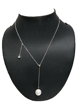 14k White Gold Over Round Cut Pearl & Diamond Tassel Drop Pendant 16" Necklace - atjewels.in