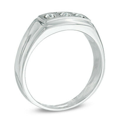 1/2 CT Bezel Round Cut Diamond 14k White Gold Over 3-Stone Mens Anniversary Ring - atjewels.in