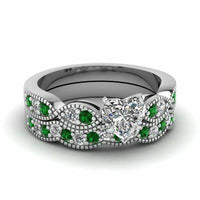 Heart Cut Diamond 14K White Gold Over On 925 Sterling Silver Emerald Solitaire Engagement Wedding Ring