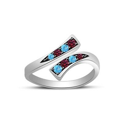 Adjustable 14k White Gold Over Round Cut Aquamarine & Sapphire Bypass Toe Ring - atjewels.in