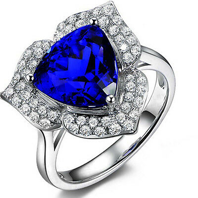 2 CT 14k White Gold FN Triangle Cut Blue Sapphire & Diamond Halo Engagement Ring - atjewels.in