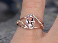 1.2CT Oval Cut Morganite Engagement Ring 14k Rose Gold Over Diamond Wedding Ring - atjewels.in