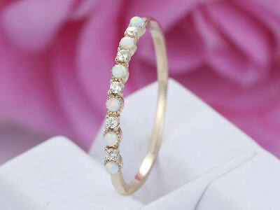 1 CT Round Cut Fire Opal 14k Yellow Gold Over Diamond Eternity Wedding Band Ring - atjewels.in