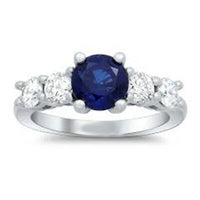 1/2 Ct Round Cut Sapphire 14k White Gold Over  Diamond 5-Stone Engagement Ring - atjewels.in