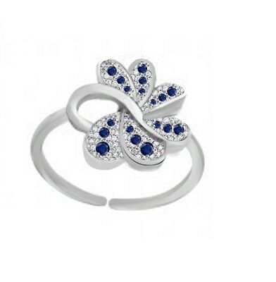 925 Sterling Sliver Round Cut Sapphire & Diamond Adjustable Women's Toe Ring