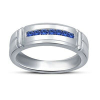 14k White Gold Finish 1/2 CT Round Cut Blue Sapphire Wedding Women's Band Ring - atjewels.in