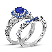 1 CT Round Cut Sapphire 14k White Gold Over Matching Engagement Band Ring Set - atjewels.in