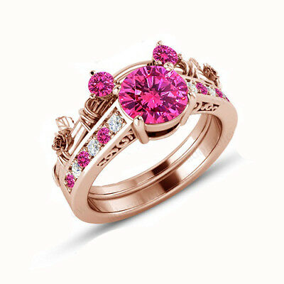 1 CT Sapphire & Diamond Mickey Mouse Engagement Bridal Ring Set 14k Rose Gold FN - atjewels.in