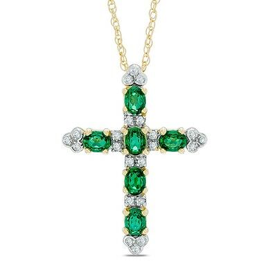 14K Tow Tone Gold On 925 Sterling Silver Green Emerald & White CZ Cross Pendant - atjewels.in