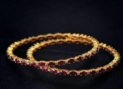 12 CT Oval Cut Red Ruby 14k Yellow Gold Over Diamond Eternity 2 Bangle Bracelet - atjewels.in