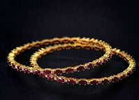 12 CT Oval Cut Red Ruby 14k Yellow Gold Over Diamond Eternity 2 Bangle Bracelet - atjewels.in